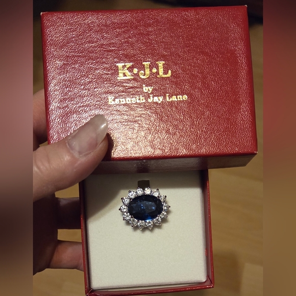 Vtg Kenneth Jay Lane KJL Princess Diana Simulated Sapphire & Crystal - Picture 1 of 6